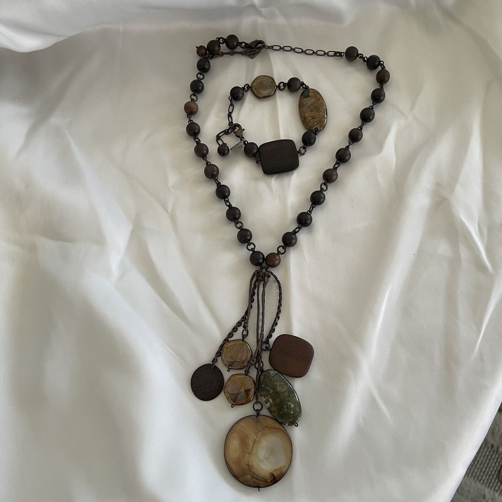 MR BOHO Brown Adjustable Statement 22" Necklace & 10" Bracelet Set